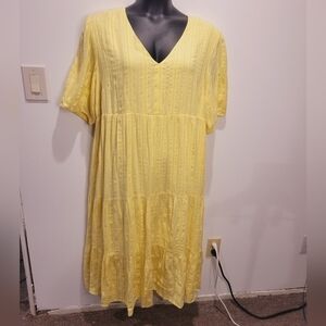 J jill size 2x yellow pineapple jacquard tiered cottagecore dress